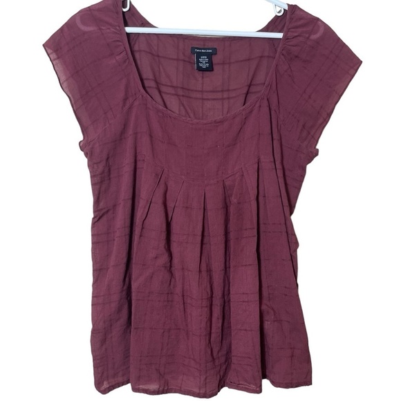 Calvin Klein Jeans Cotton Gauze Babydoll Blouse Maroon Size Small Y2K Boho - Picture 1 of 9